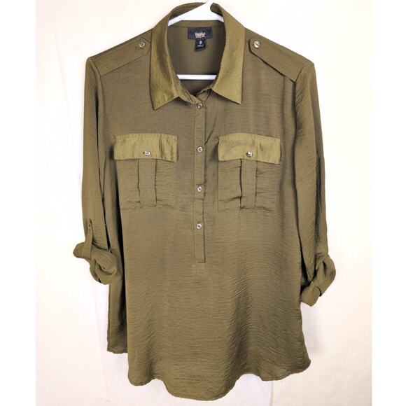 Mossimo Tops - Mossimo green satin button up shirt Size Sm Utility Safari Glam Y2K Retro
